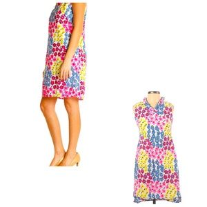 Talbots Floral Ruffle Neck Eyelet Sleeveless Shift Dress